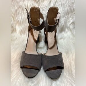 Gray Suede Block Heel Ankle Strap